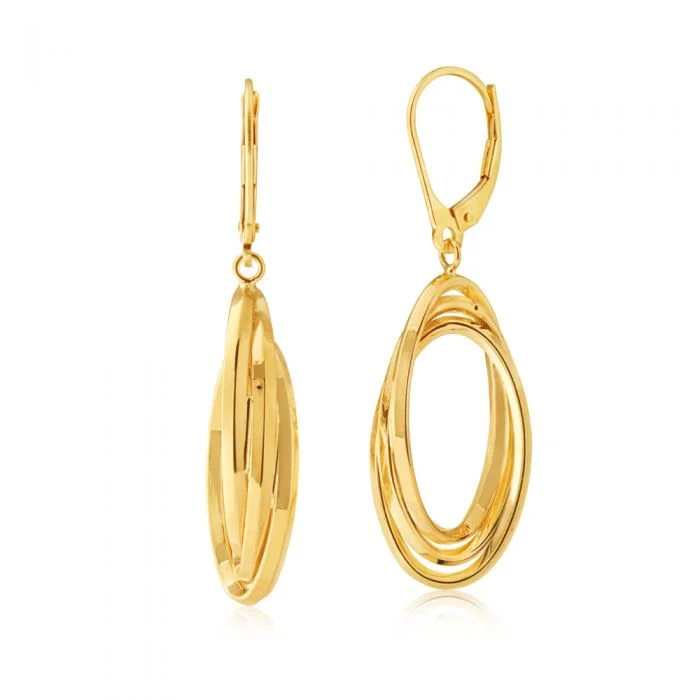 filigree earrings for women -9ct Yellow Gold Triple Oval Lever Back Earrings