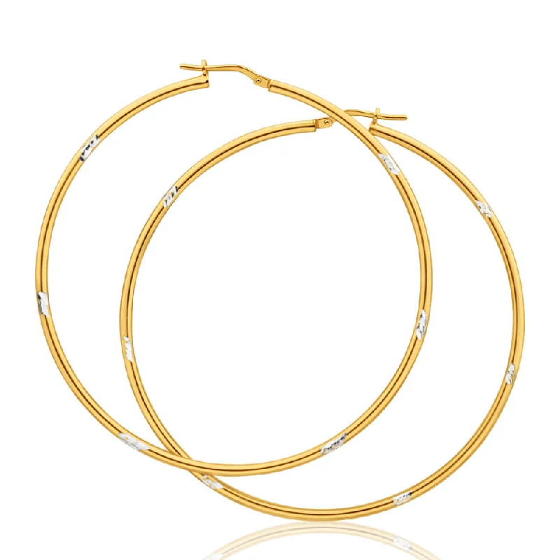 moon earrings for women -9ct Yellow Gold Silver Filled 60mm Hoop Earrings with white cut features