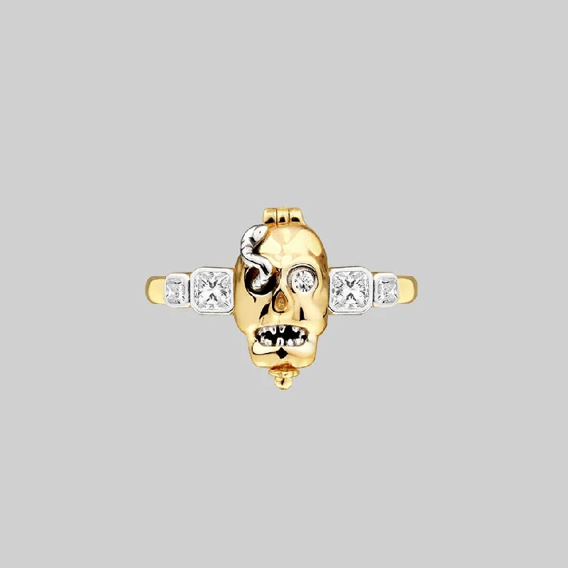 gemstone rings for women -REVENANT. Skull Poison Box Ring - Gold