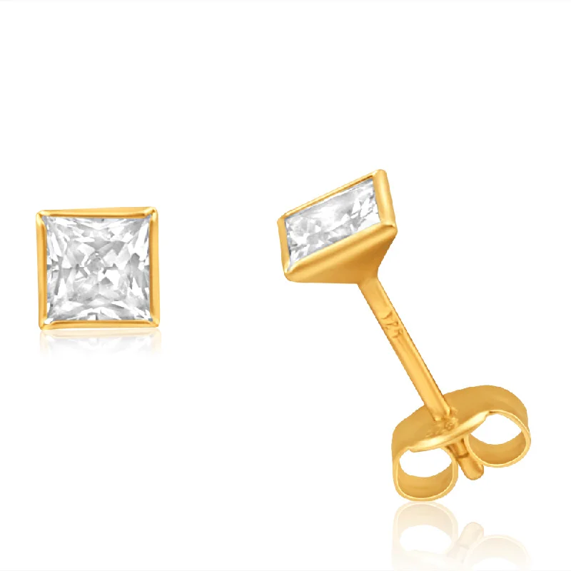 fashion earrings for women -9ct Yellow Gold Cubic Zirconia 4mm Princess Cut Stud Earrings