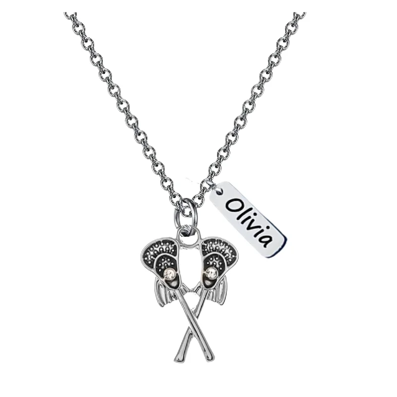 moon and star necklaces for women -Engraved Lacrosse Tag Charm Necklace