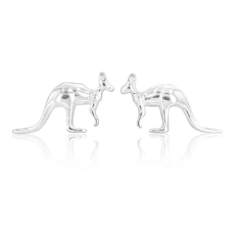 fashion earrings for women -Sterling Silver Kangaroo Stud Earrings