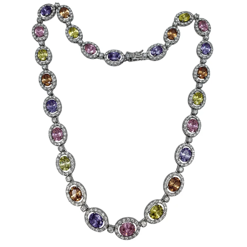 statement pendant necklaces for women -Multicolor Halo Fancy Chain (Silver)