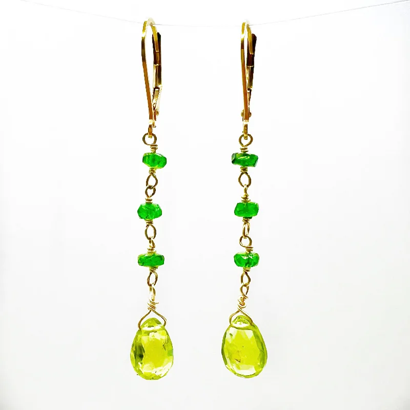 diamond chandelier earrings for women -Peridot Briolette & Diopside Bead Earrings