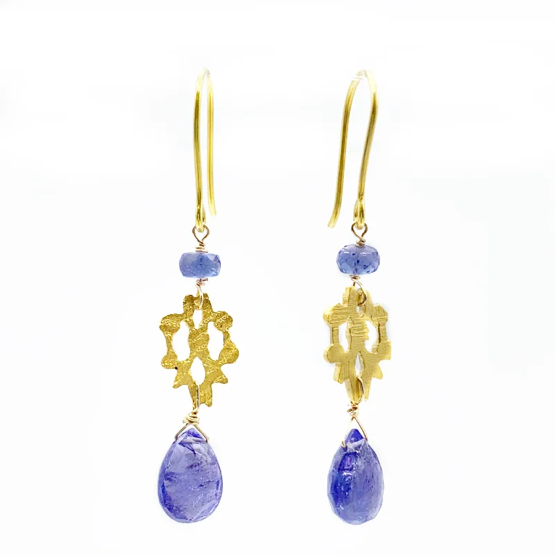 turquoise drop earrings for women -Tanzanite Drops on Gold Vermeil Filigree Earrings