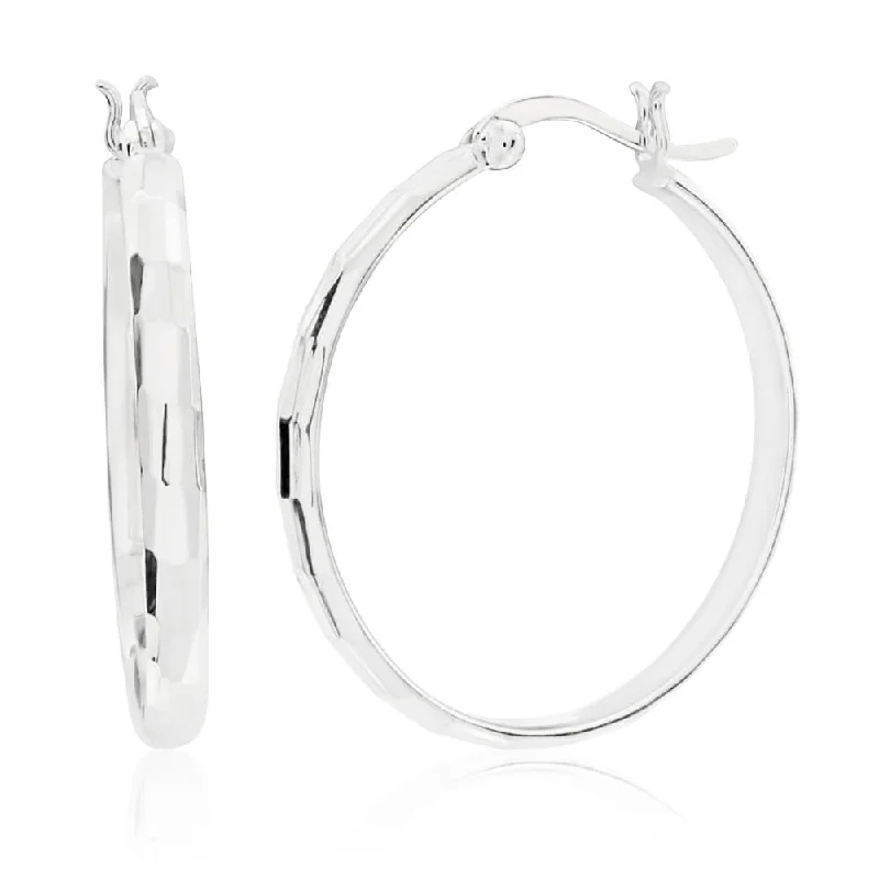 art deco earrings for women -Sterling Silver Cut Hoop Earrings