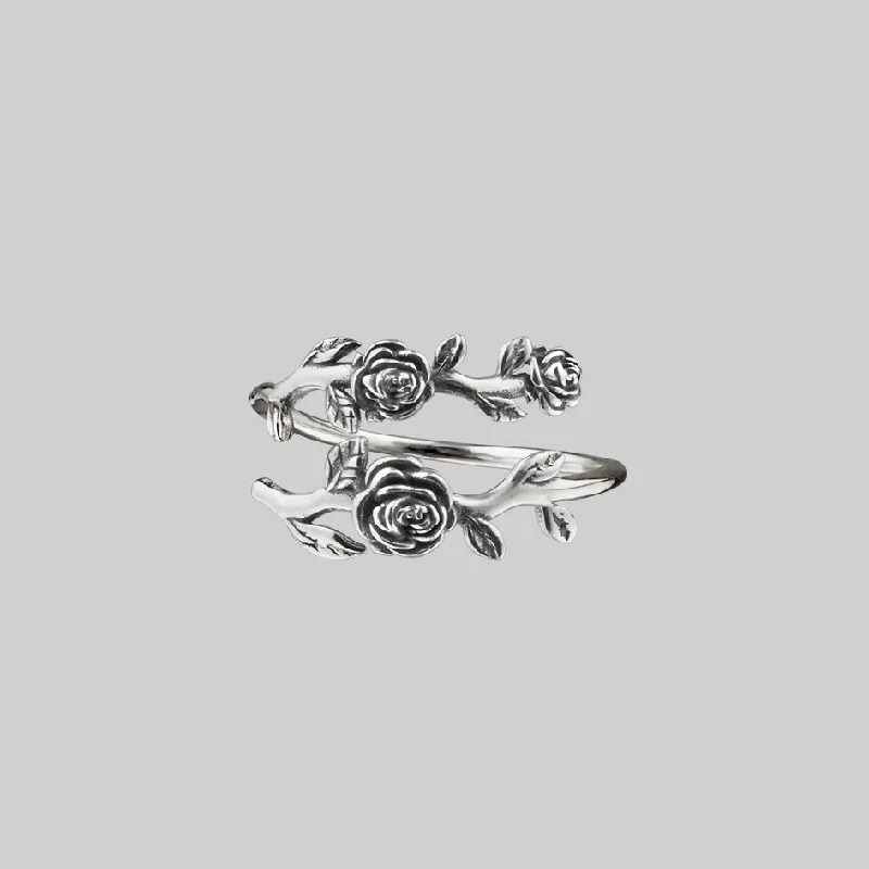 personalized rings for women -DAMASK. Rose Foliage Wrap Ring - Silver