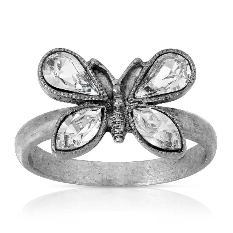 statement rings for women -1928 Jewelry Pewter Crystal Butterfly Ring Size 7