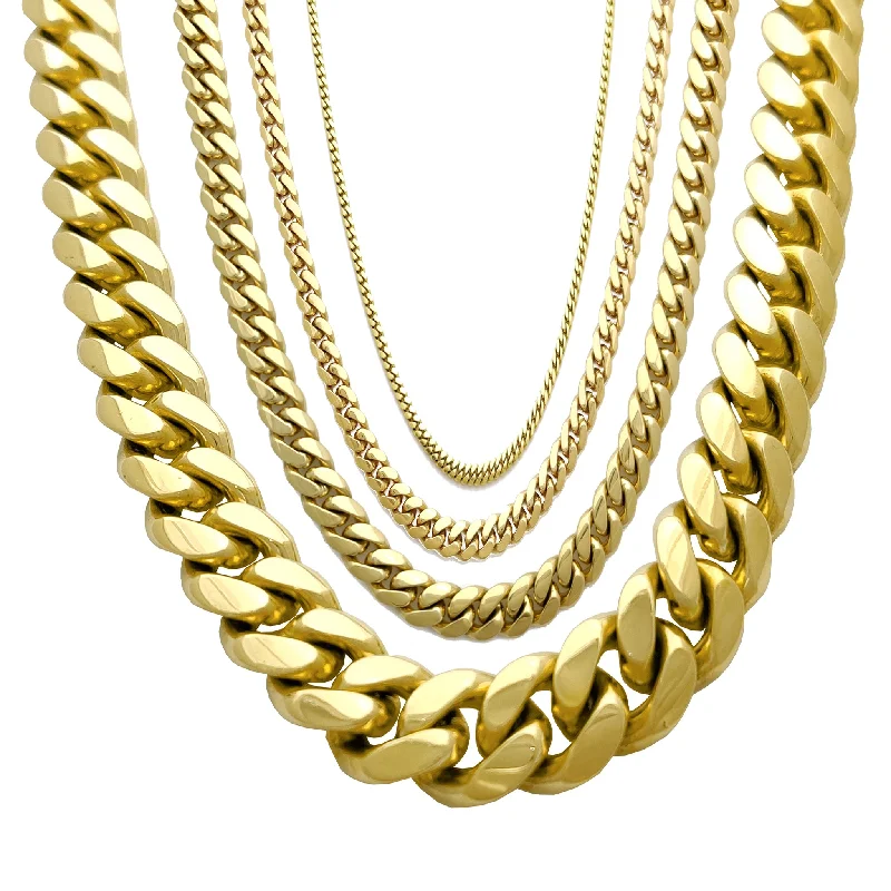 solitaire pendant necklaces for women -Solid Miami-Cuban Link Chain (14K )