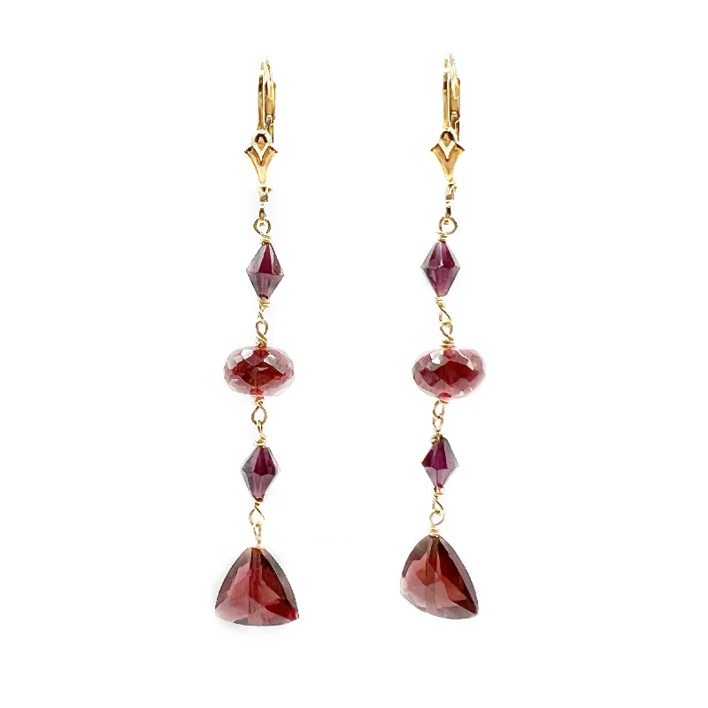 silver hoop earrings for women -Yellow Gold Filled with Beads Garnet Earrings