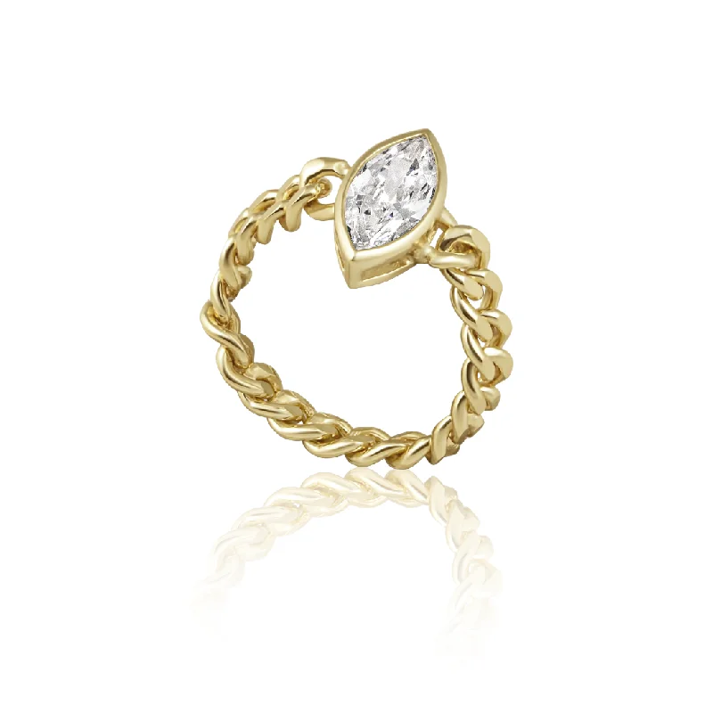 gold engagement rings for women -Marquis Bezel Chain Ring