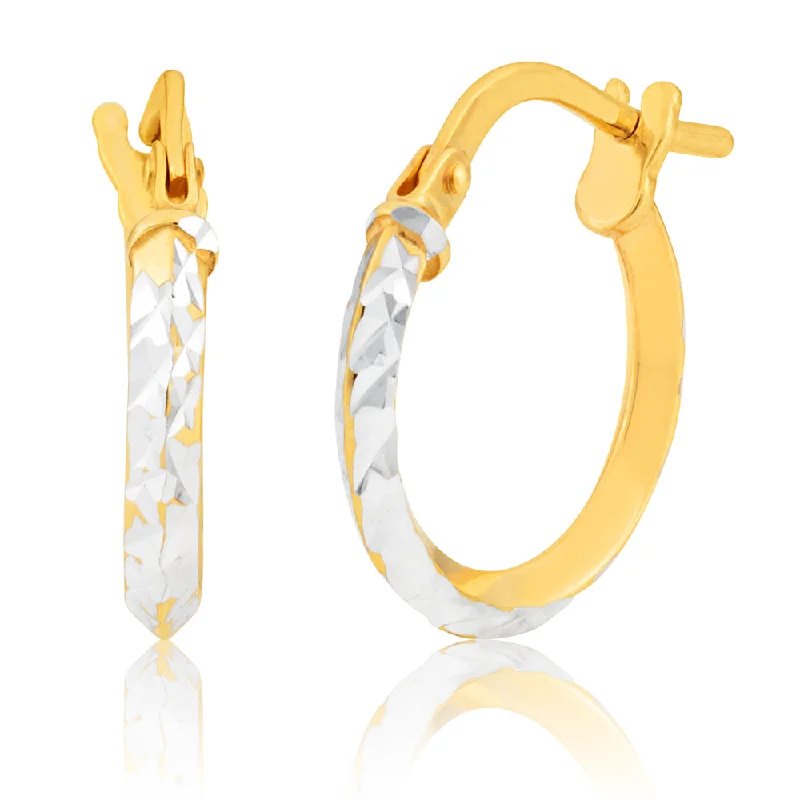 geometric earrings for women -9ct Yellow Gold Silver Filled 10mm Hoop Earrings With Diamond Cut Surface