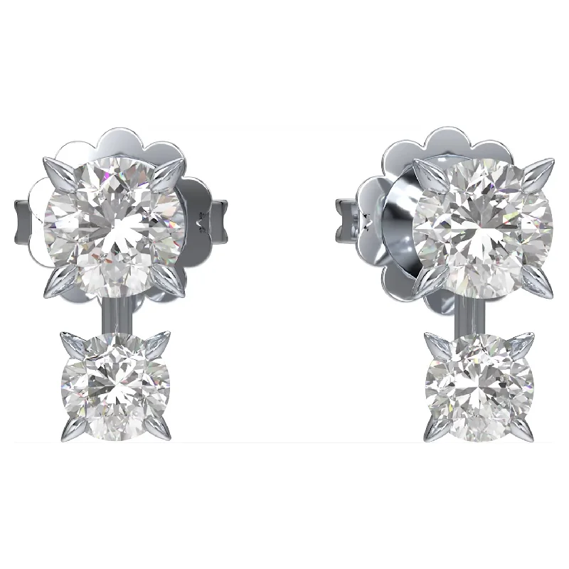 crystal drop earrings for women -Swarovski Diamond Intimate Double Stud White Gold Earrings