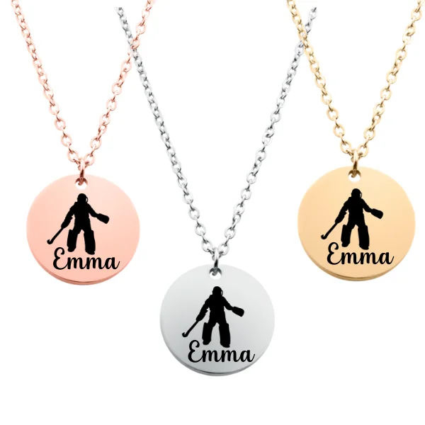 vintage gold necklaces for women -Engraved Field Hockey Goalie Necklace