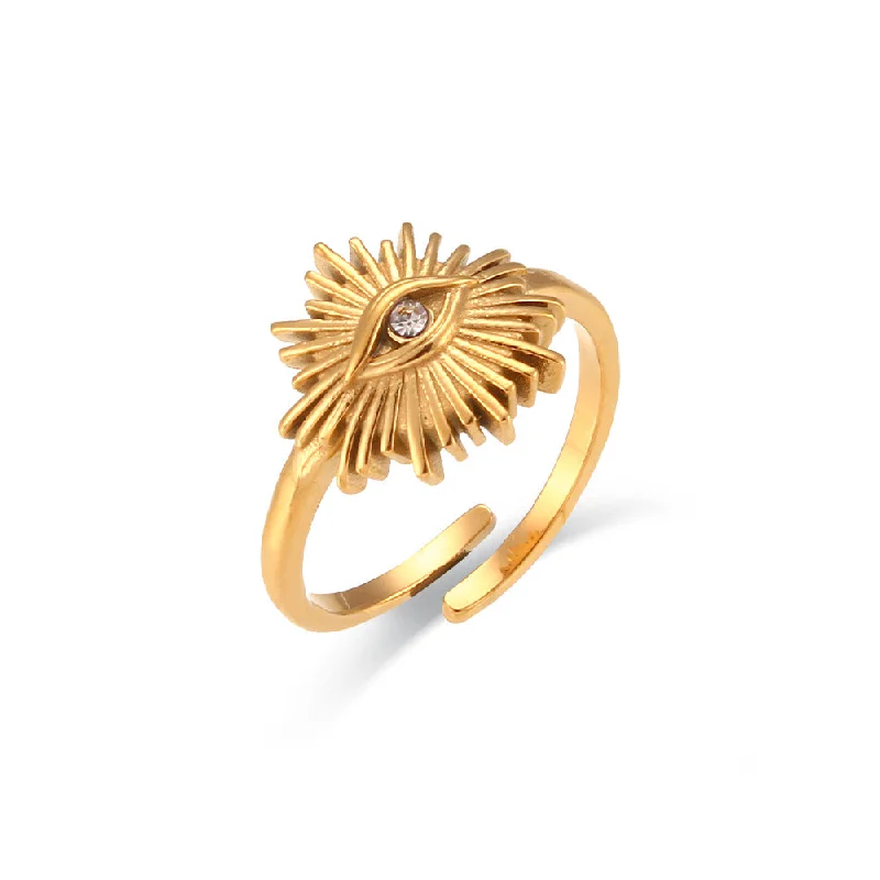 Zircon Devil's Eye Open Ring-Gold