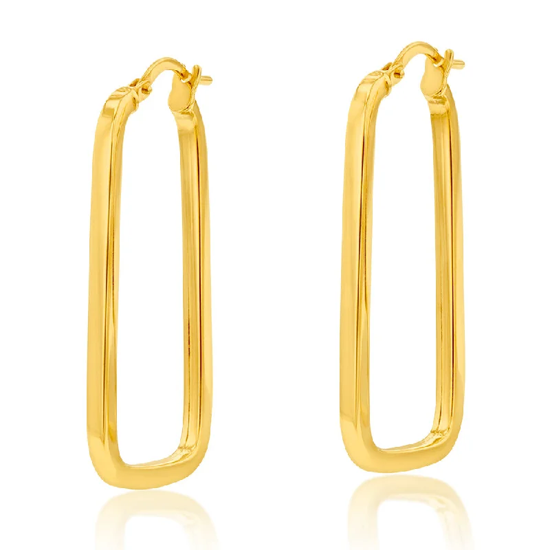 gold-plated earrings for women -9ct Yellow Gold Silverfilled Square Tube Rectangle 12 X 29mm Hoop Earrings