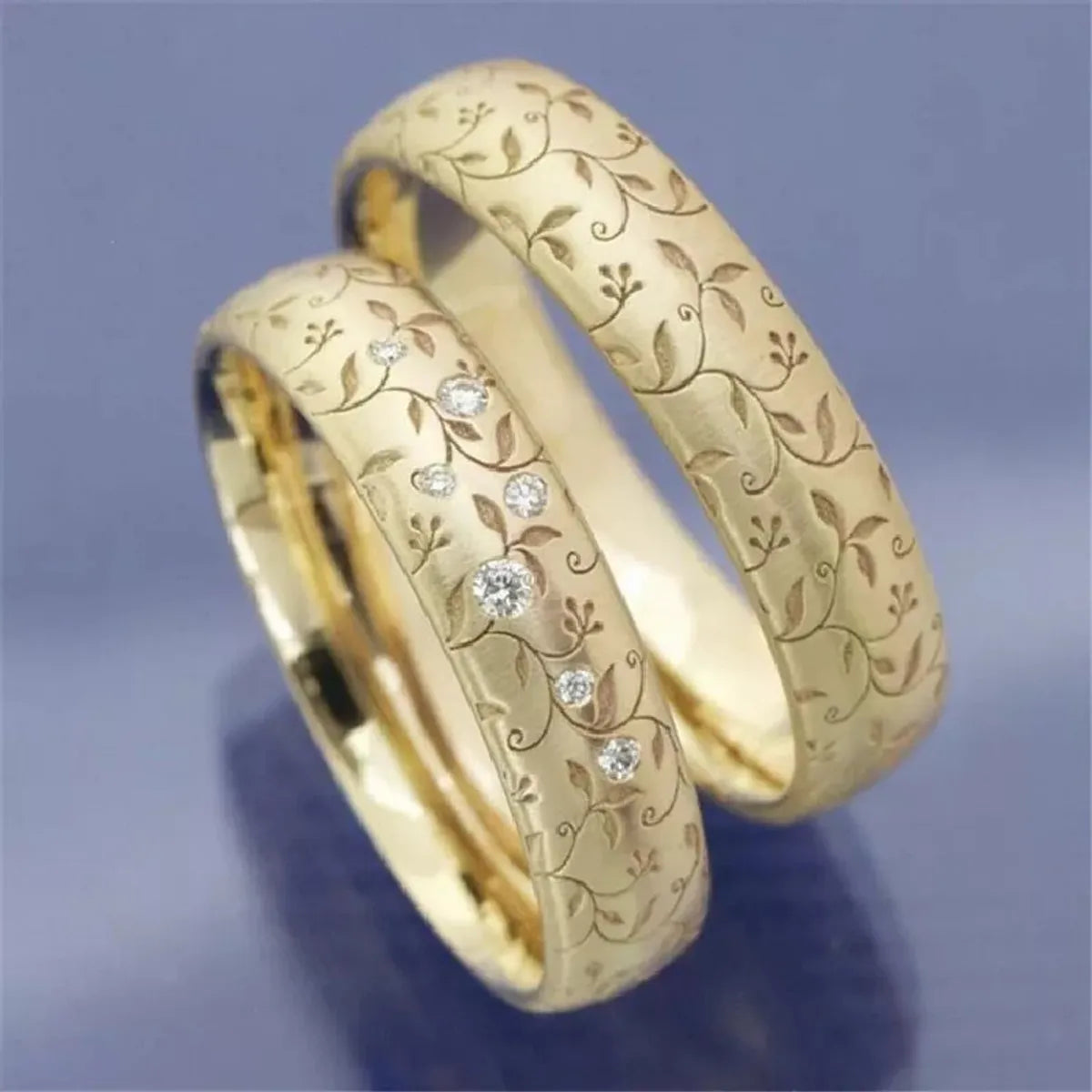 sapphire rings for women -Romantic Simple Style Plant Alloy Plating Inlay Rhinestones Gold Plated Couple Rings