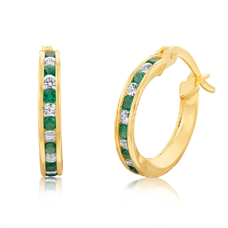 boho earrings for women -9ct Yellow Gold Silverfilled Green Cubic Zirconia 10mm Hoop Earrings