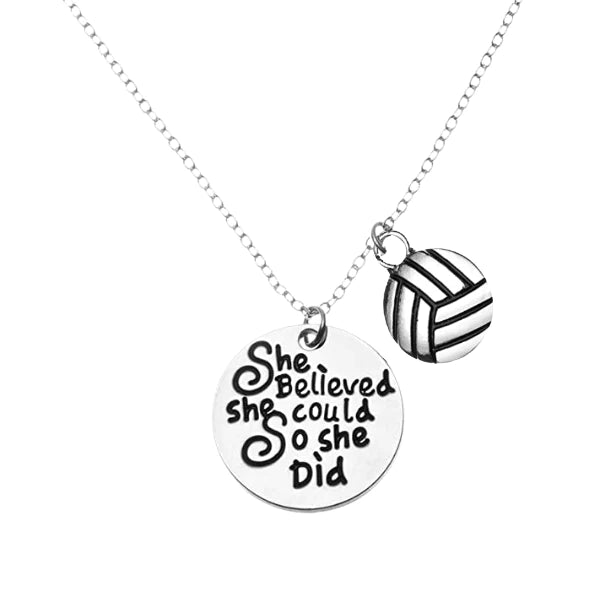 chunky necklaces for women -Volleyball She Believed She Could So She Did Necklace - Pick Charm