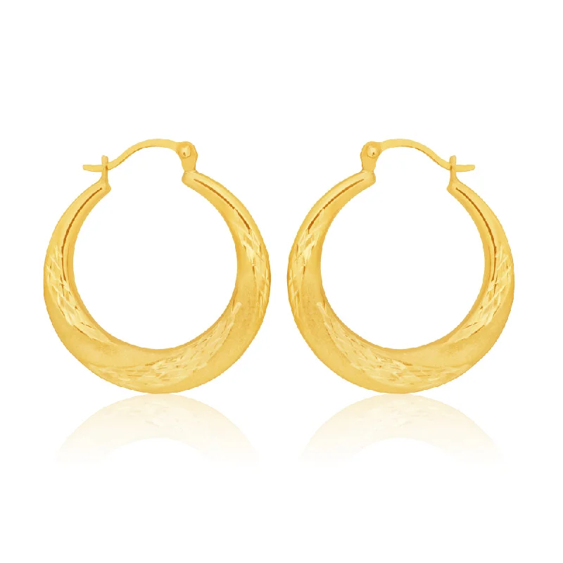 bohemian earrings for women -9ct Yellow Gold 15mm Creole With Diamond Cut Pattern Earrings