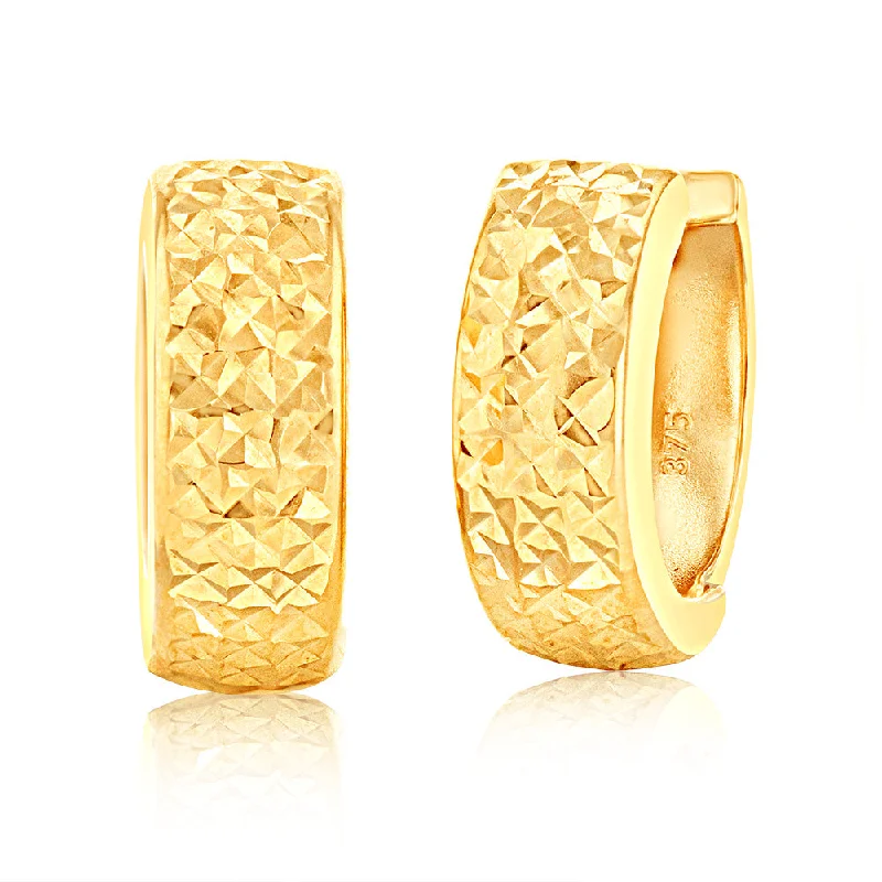 halo diamond earrings for women -9ct Yellow Gold 10mm Huggie Earrings