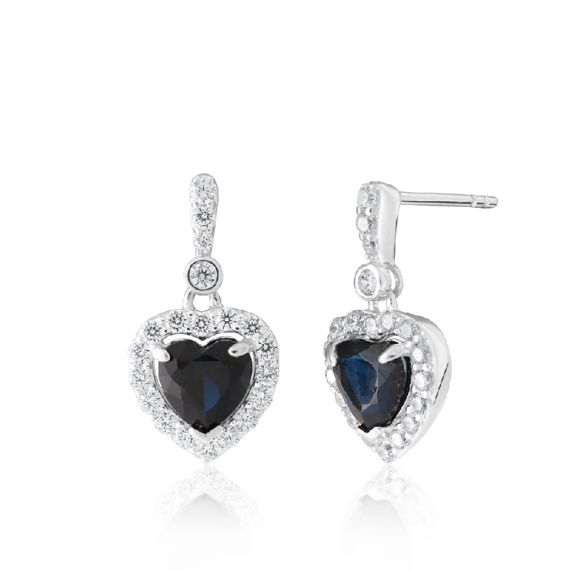 halo diamond earrings for women -Sterling Silver Zirconia Heart Stud Drop Earrings