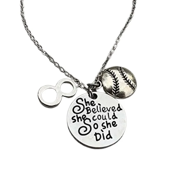 fashion necklaces for women -Softball She Believed She Could So She Did Necklace with Number Charm