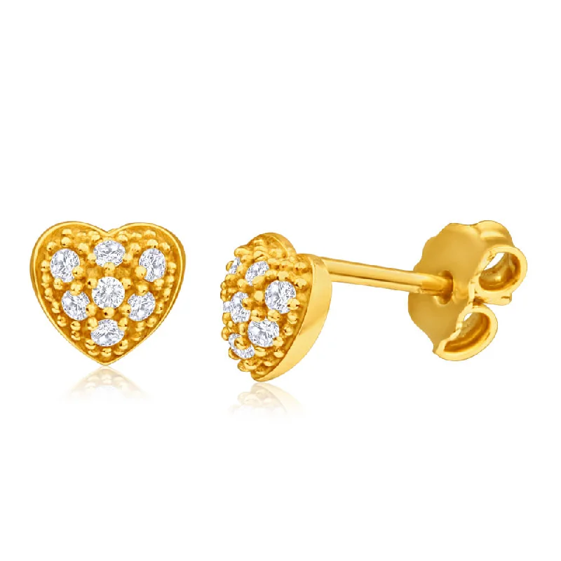 butterfly earrings for women -9ct Yellow Gold Silver Filled Cubic Zirconia Heart Shape Stud Earrings