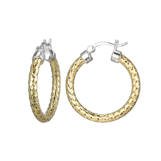 rainbow earrings for women -Charles Garnier 25mm Sterling Silver Mesh Hoop Earrings With an 18k Yellow Gold Finish