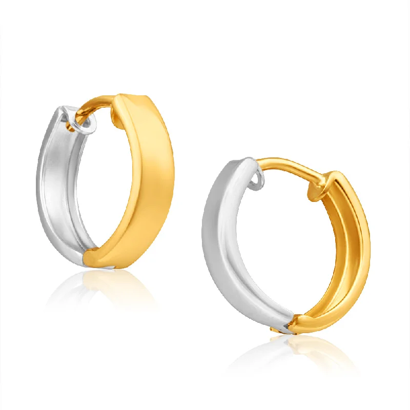 diamond earrings for women -9ct Yellow Gold & White Gold Huggie Hoop Earrings