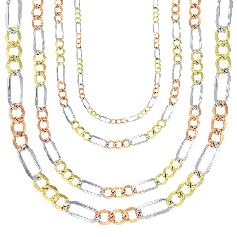 vintage necklaces for women -Tricolor Solid Figaro Chain (14K)