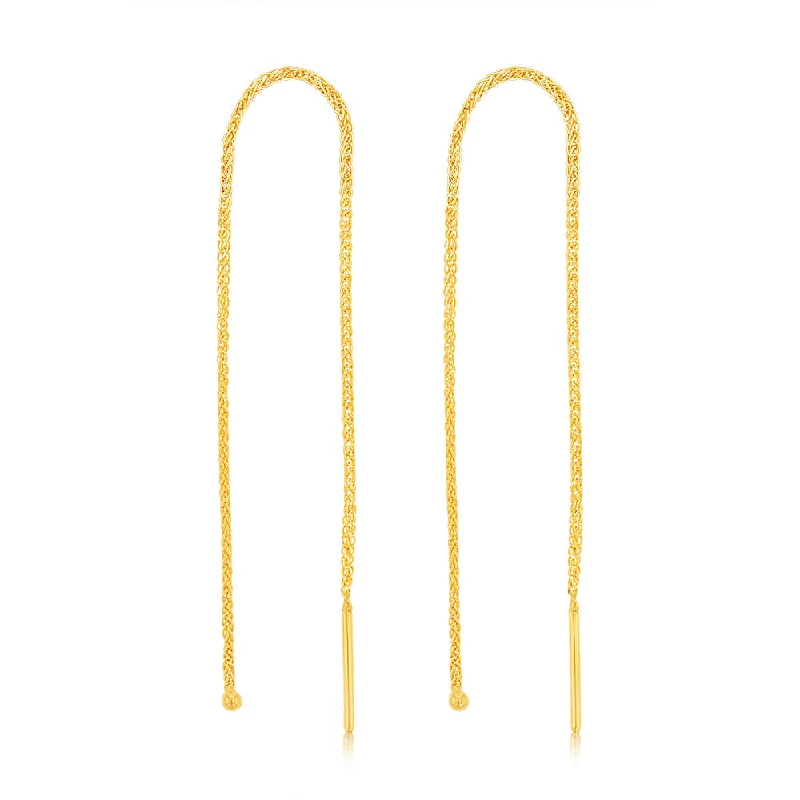 custom earrings for women -9ct Yellow Gold Chain Threader Drop Earrings