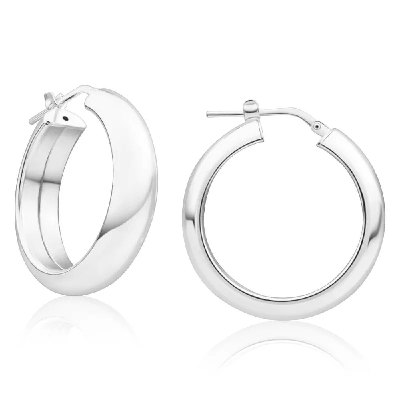 heart earrings for women -Sterling Silver 20mm Plain Half Round Hoop Earrings