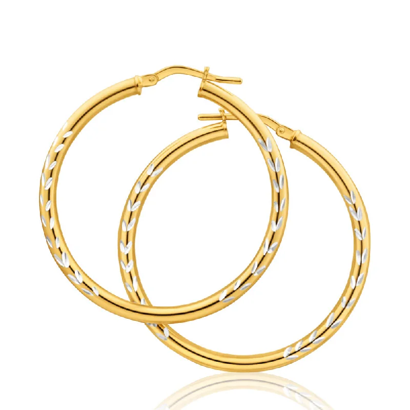 dangly earrings for women -9ct Yellow Gold Silver Filled Two Tone 30mm Hoop Earrings