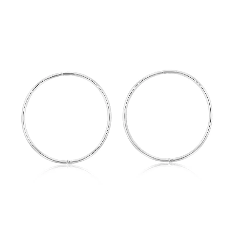 hoop earrings with charms for women -Sterling Silver Plain 25mm Sleeper Earrings