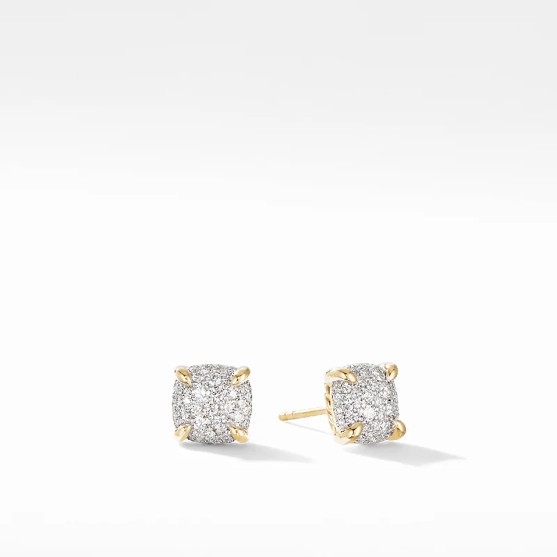 halo diamond earrings for women -Pre-Owned David Yurman Chatelaine Full Pave Diamonds Stud Earrings in 18K Yellow Gold 7mm