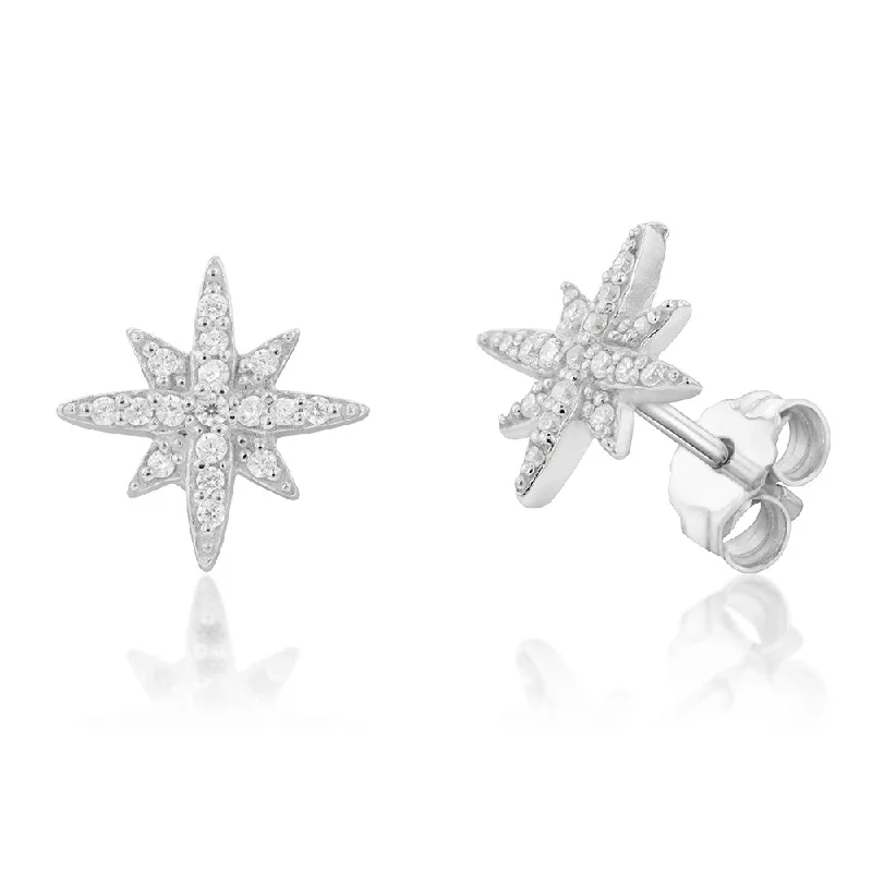 diamond chandelier earrings for women -Sterling Silver Cubic Zirconia Star Stud Earrings