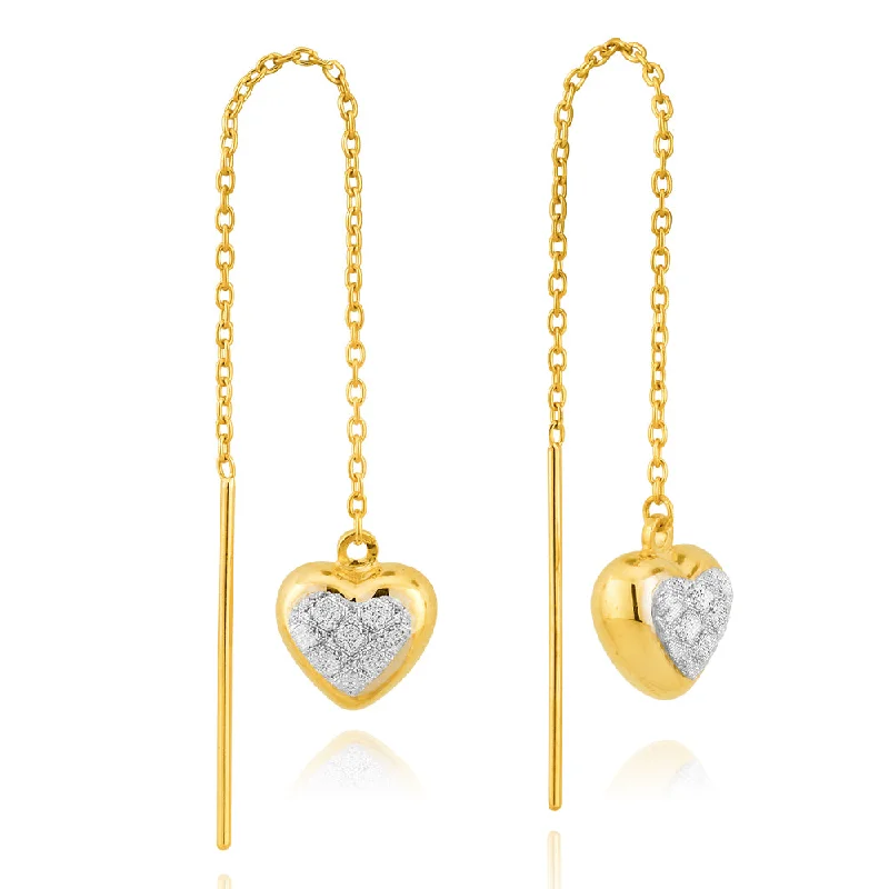 black diamond earrings for women -9ct Yellow Gold Stardust Heart Thread Silverfilled Earrings