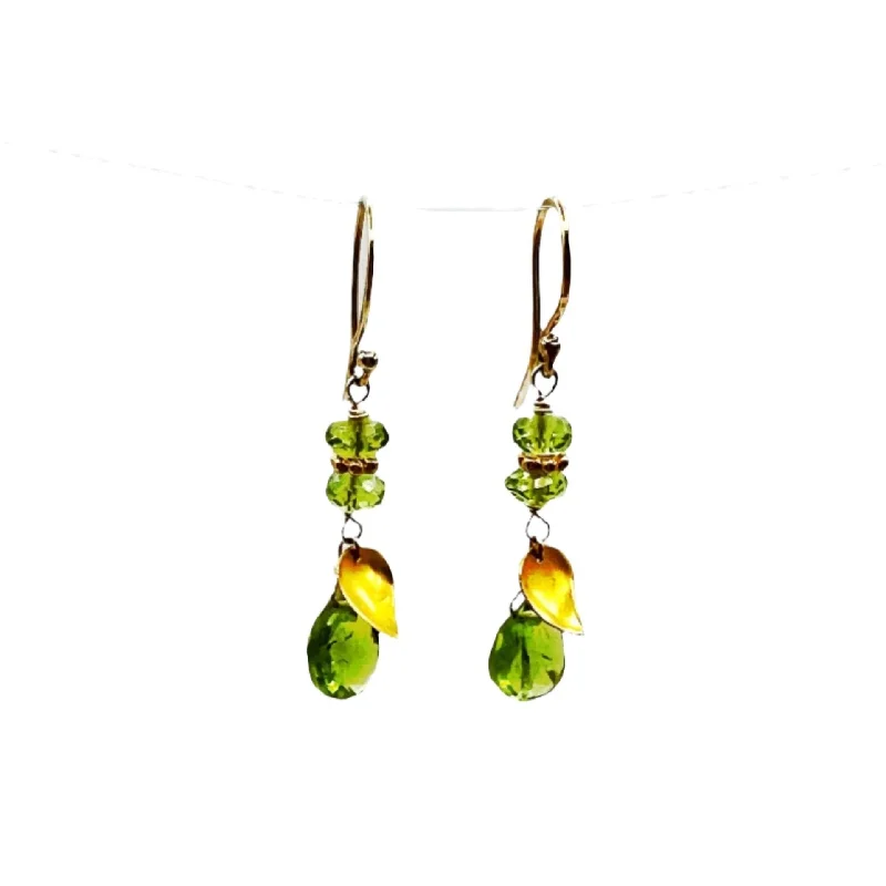 boho chic earrings for women -Peridot Beaded Briolette 18 Karat Gold Earrings