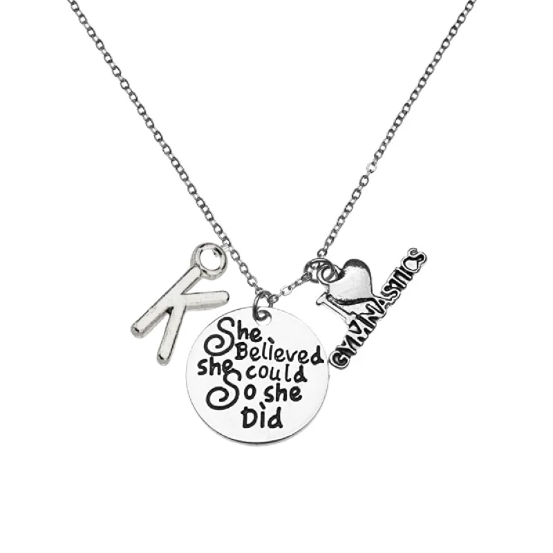 pearl necklaces for women -Personalized Girls Gymnastics Necklace with Letter Charm