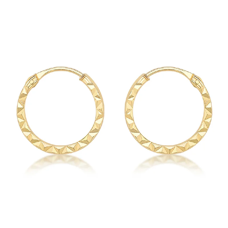 dangle earrings for women -9ct Yellow Gold Diamond Cut 8mm Hoop Earrings