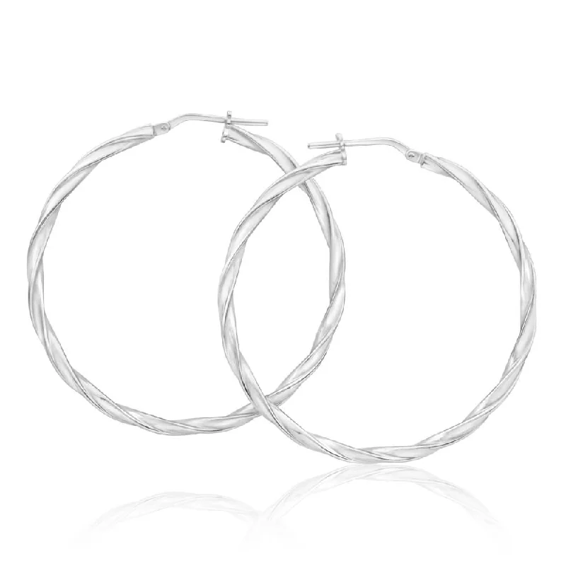 boho chic earrings for women -Sterling Silver 40mm Twisted Hoop Earrings