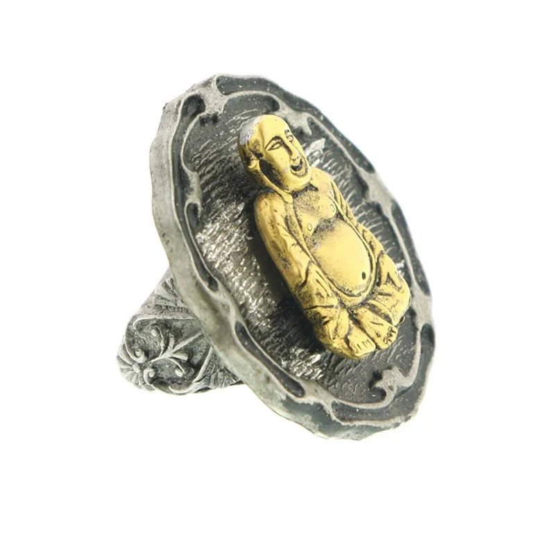 personalized rings for women -T.R.U. Two-Tone Buddha And Pewter-Tone Ring 7.5