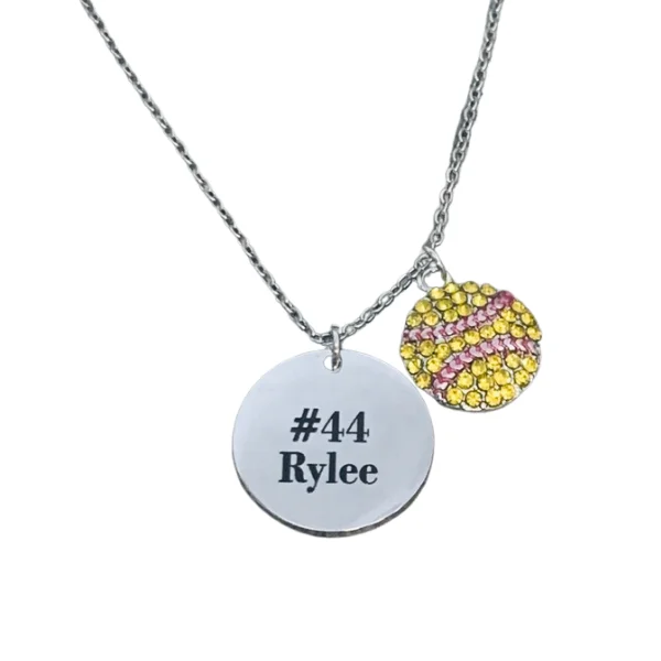 druzy necklaces for women -Personalized Engraved Softball Rhinestone Necklace