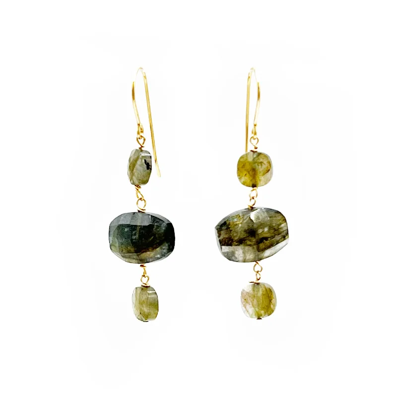 halo diamond earrings for women -Labradorite Triple Drop Earrings