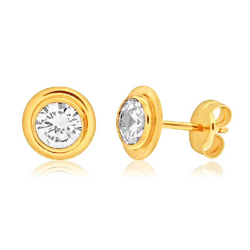 twisted earrings for women -9ct Yellow Gold Cubic Zirconia 5mm Gorgeous Stud Earrings