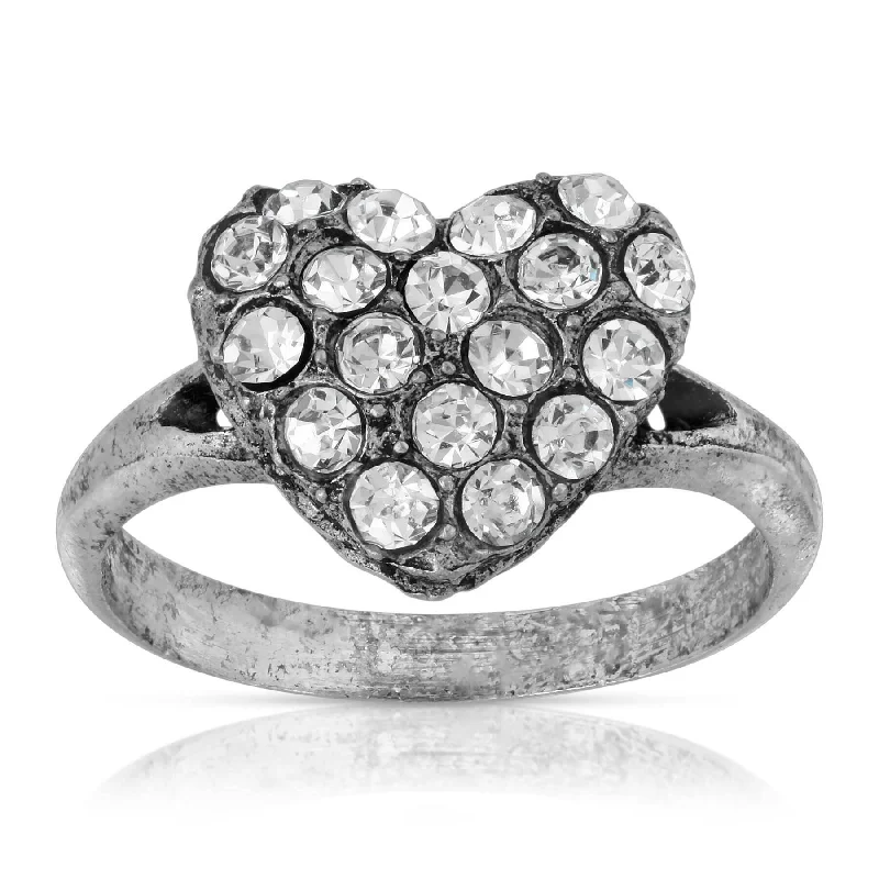 promise rings for women -1928 Jewelry Pewter Crystal Pave Heart Ring Size 7