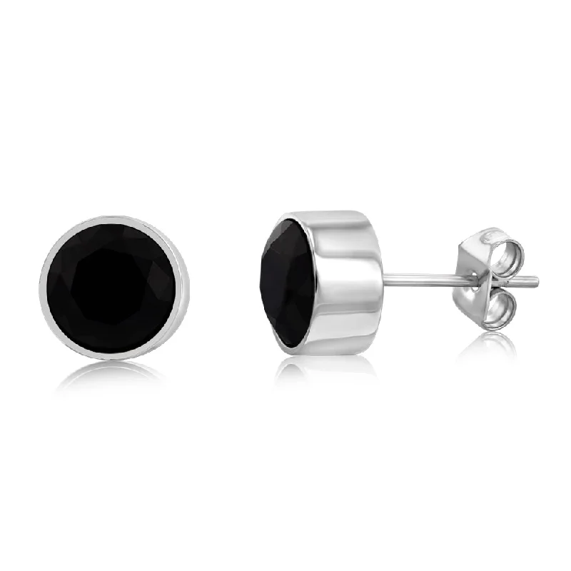 silver hoop earrings for women -Stainless Steel Black Stone 7mm Stud Earrings