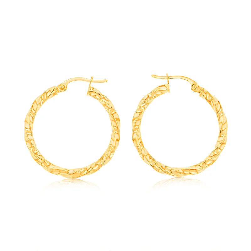 natural stone earrings for women -9ct Yellow Gold twist 20mm Hoops Earrings