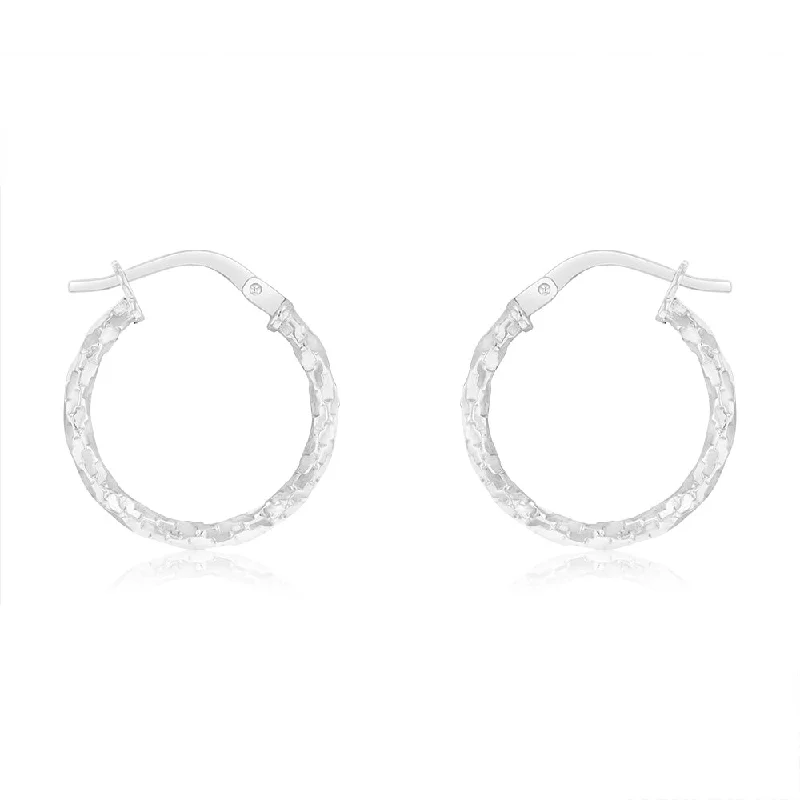 vintage-inspired earrings for women -9ct White  Gold Silver-Filled Fancy Twisted 15mm Hoop Earrings